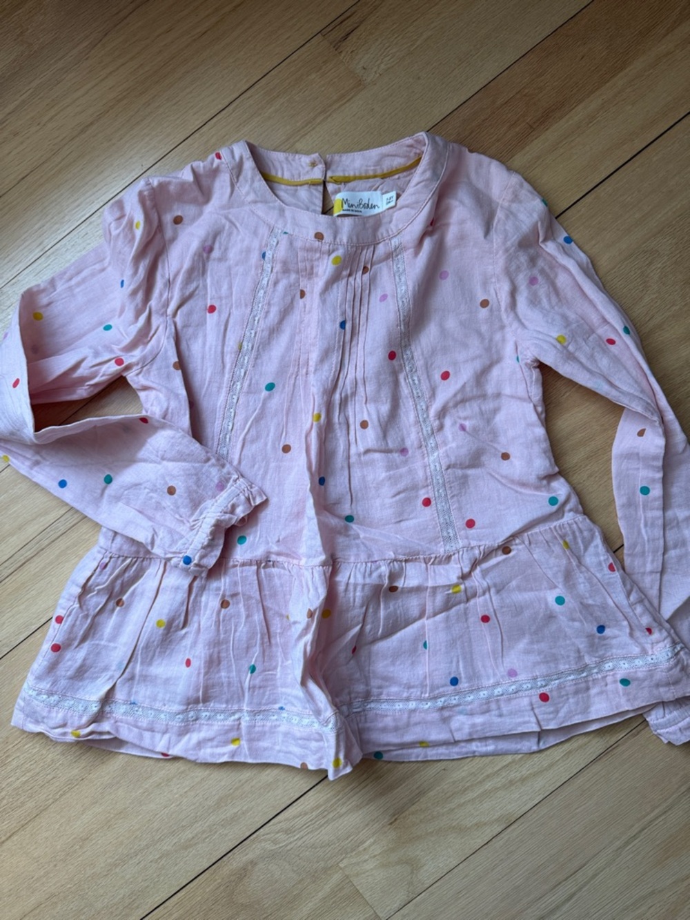 Mini Biden Long Sleeve Peplum Top with Polka Dots